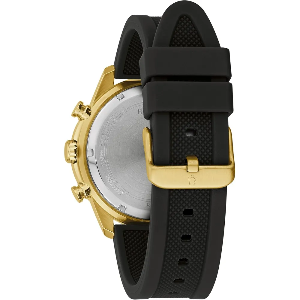 b099kp38cs_2_webp.webp Bulova reloj deportivo hombre cronógrafo 6 agujas correa silicona fecha | Negro/Oro