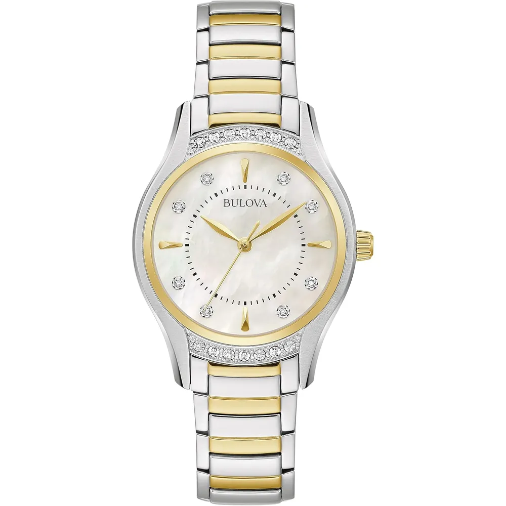 Bulova reloj clásico mujer cuarzo 3 agujas diamantes acero esfera nácar | Oro/Plata