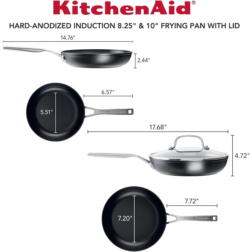 KitchenAid juego de sartenes 3 pzas (20 y 25 cm), inducción anodizada | Negro