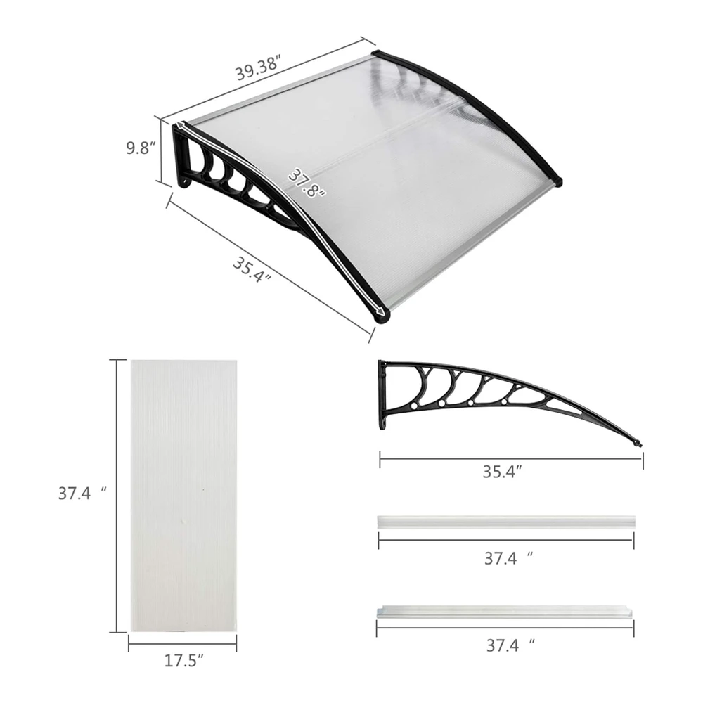 Toldo para Ventana - Toldo Moderno de Policarbonato para Puerta Delantera - Toldo para Patio - Cubierta de Puerta de Ventana para Lluvia - Nieve - Protección de Luz Solar - Hoja Hueca