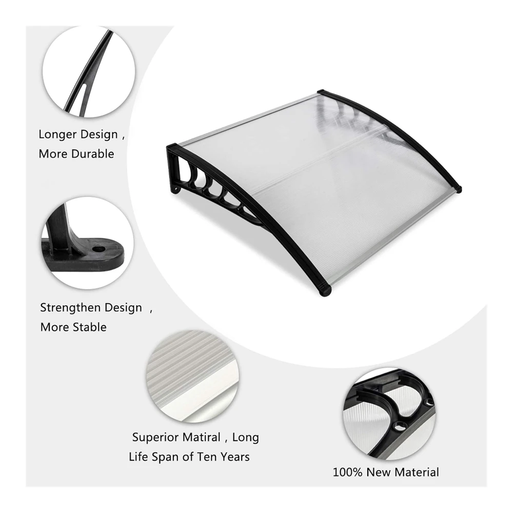 Toldo para Ventana - Toldo Moderno de Policarbonato para Puerta Delantera - Toldo para Patio - Cubierta de Puerta de Ventana para Lluvia - Nieve - Protección de Luz Solar - Hoja Hueca