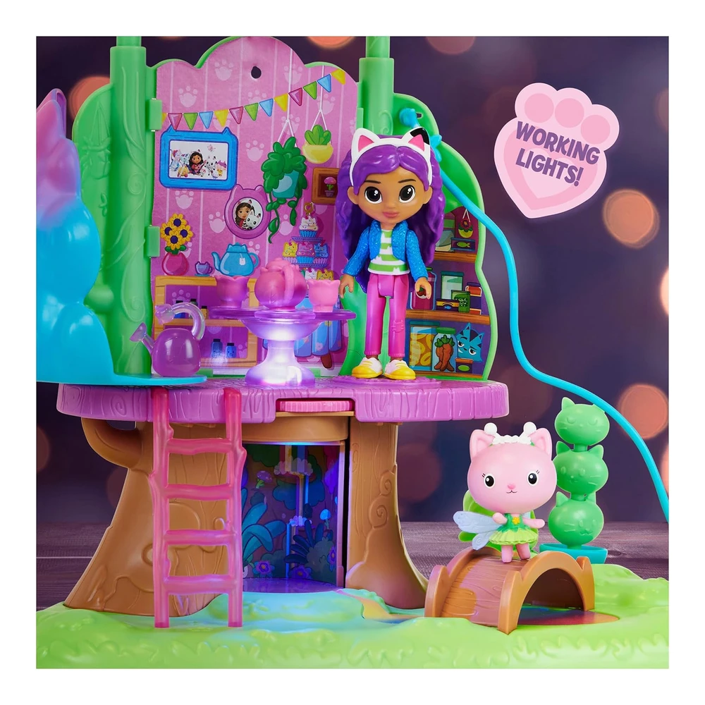 Gabby's Dollhouse - Juego Transformador de Casa de Árbol de Jardín con Luces - 2 Figuras - 5 Accesorios - 1 Entrega - 3 Muebles