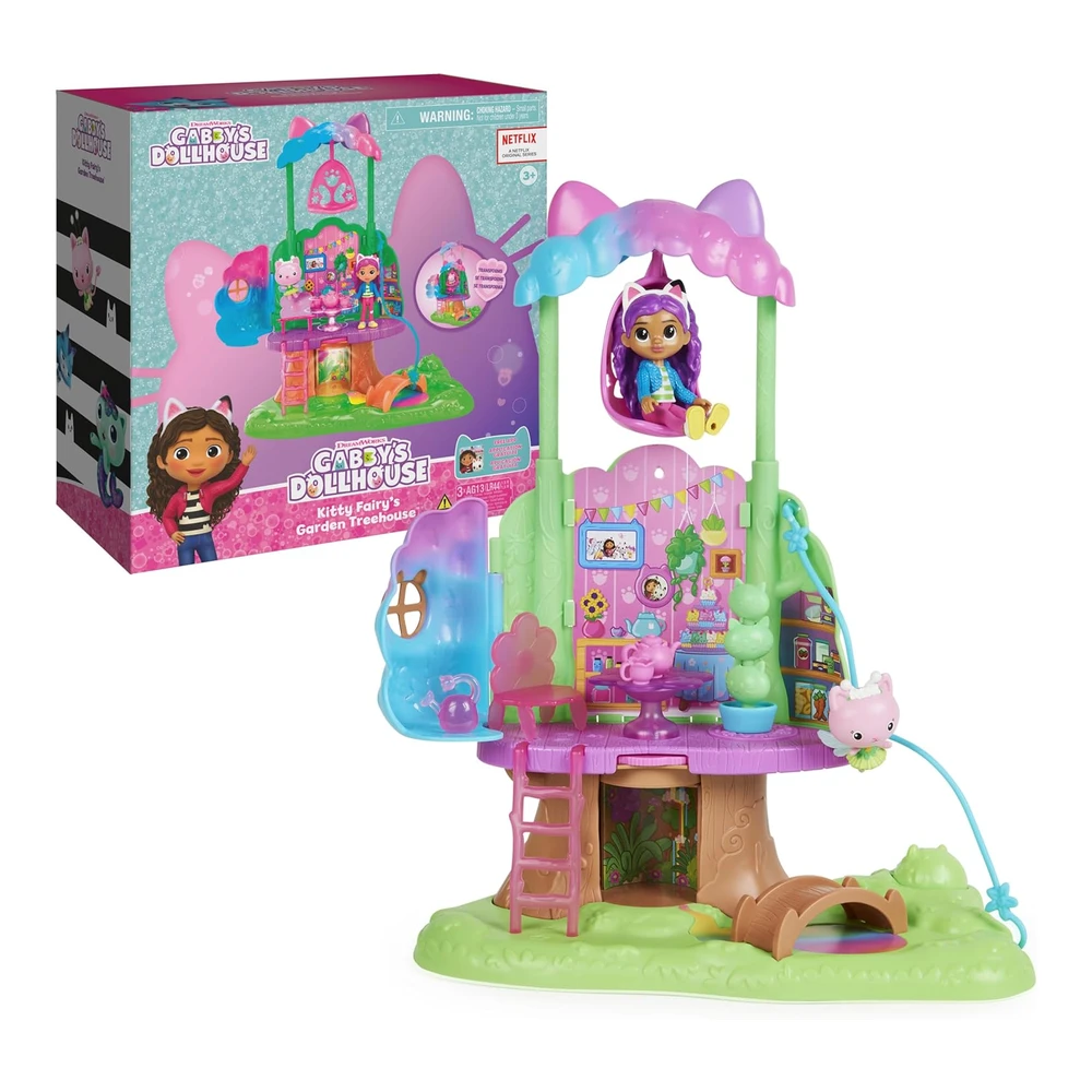 Gabby's Dollhouse - Juego Transformador de Casa de Árbol de Jardín con Luces - 2 Figuras - 5 Accesorios - 1 Entrega - 3 Muebles