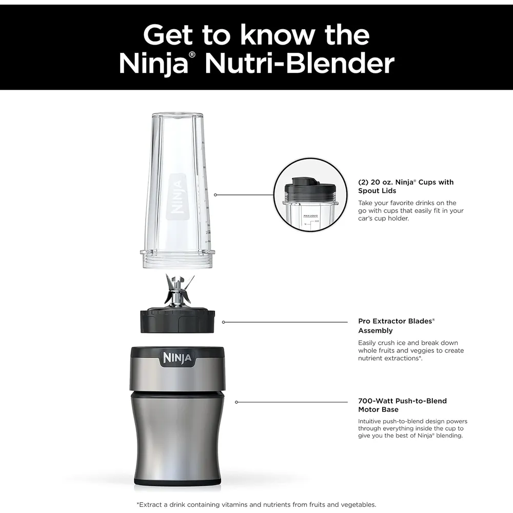 NINJA LICUADORA NUTRI-BLENDER BN300C 23.7 OZ / 700 ML | NEGRO/PLATEADO