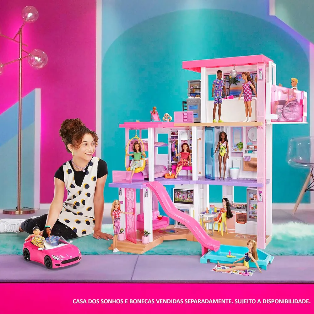 BARBIE COCHE DESCAPOTABLE ROSA RUEDAS GIRATORIAS