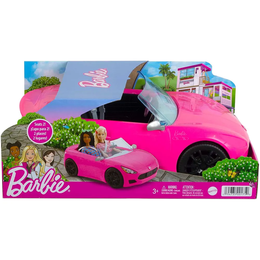 BARBIE COCHE DESCAPOTABLE ROSA RUEDAS GIRATORIAS