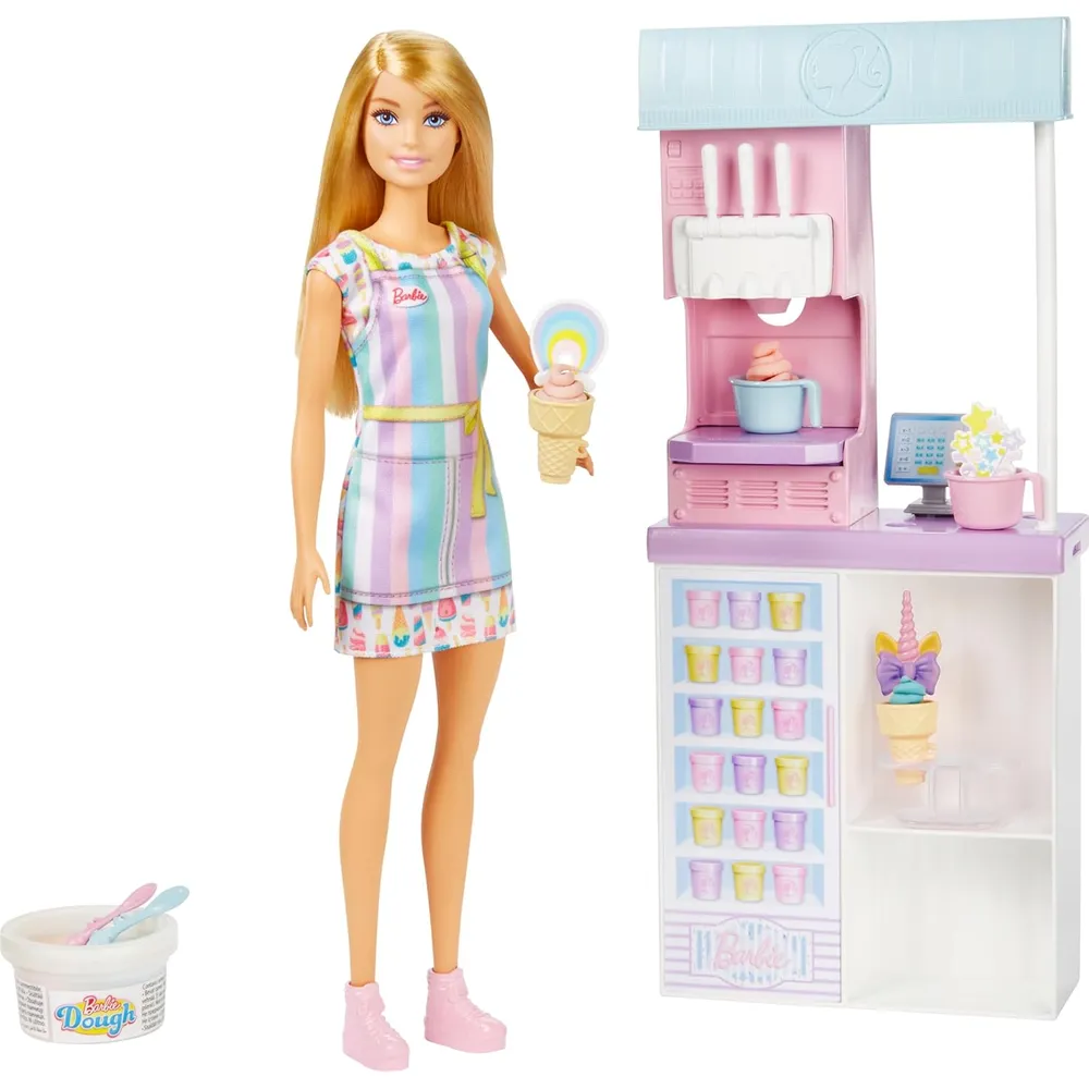 BARBIE HELADERÍA CON MUÑECA Y ACCESORIOS RUBIA