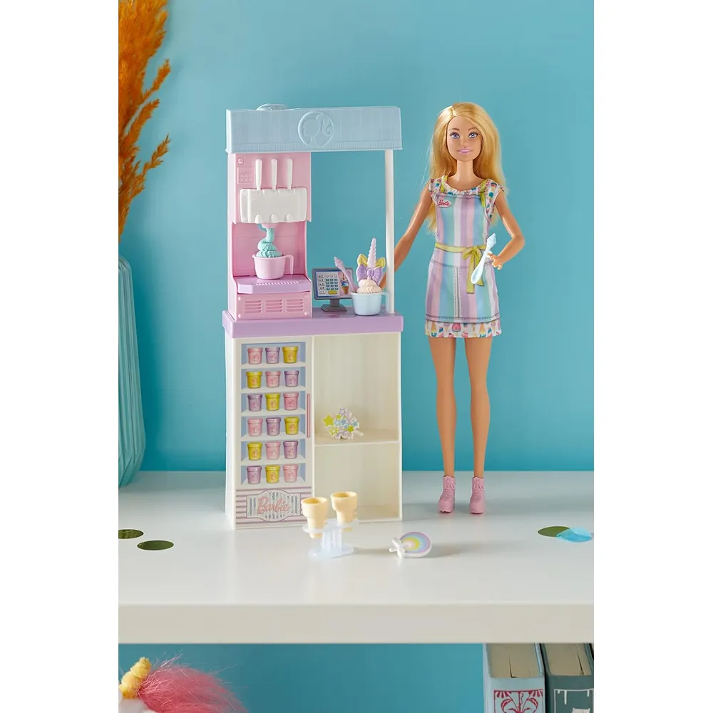 BARBIE HELADERÍA CON MUÑECA Y ACCESORIOS RUBIA