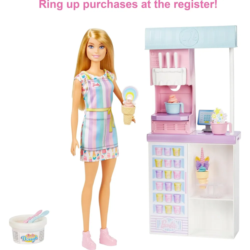 BARBIE HELADERÍA CON MUÑECA Y ACCESORIOS RUBIA