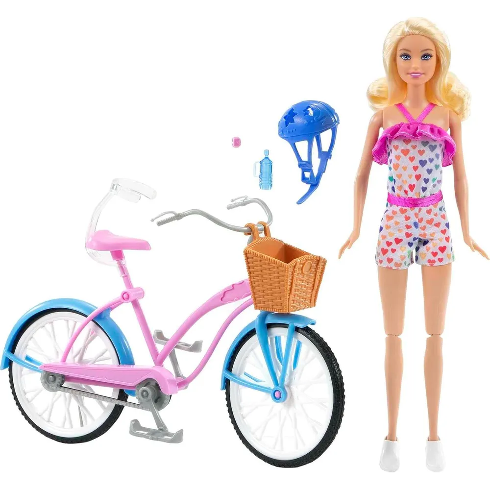 BARBIE MUÑECA CON BICICLETA Y ACCESORIOS RUBIA