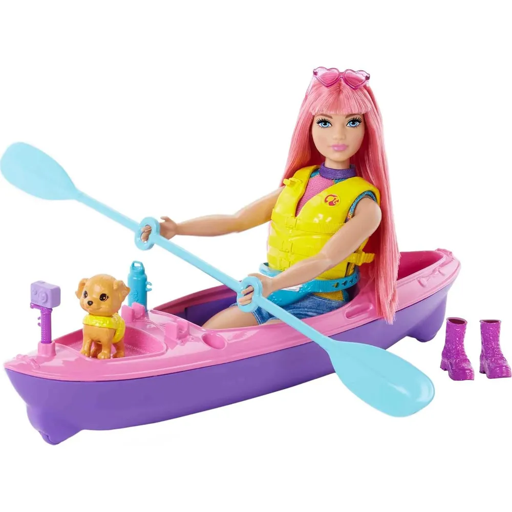 BARBIE MUÑECA DAISY KAYAK CON CACHORRO Y ACCESORIOS