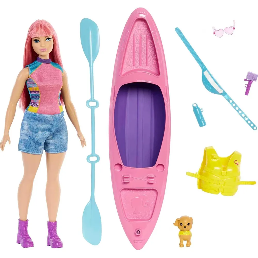 BARBIE MUÑECA DAISY KAYAK CON CACHORRO Y ACCESORIOS
