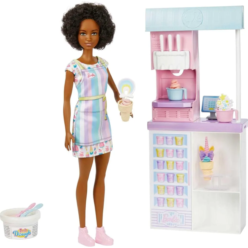 BARBIE HELADERÍA FUNCIÓN HACER HELADOS CON MUÑECA MORENA