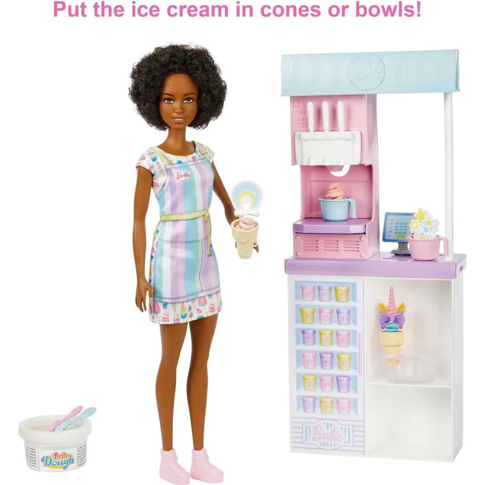 BARBIE HELADERÍA FUNCIÓN HACER HELADOS CON MUÑECA MORENA