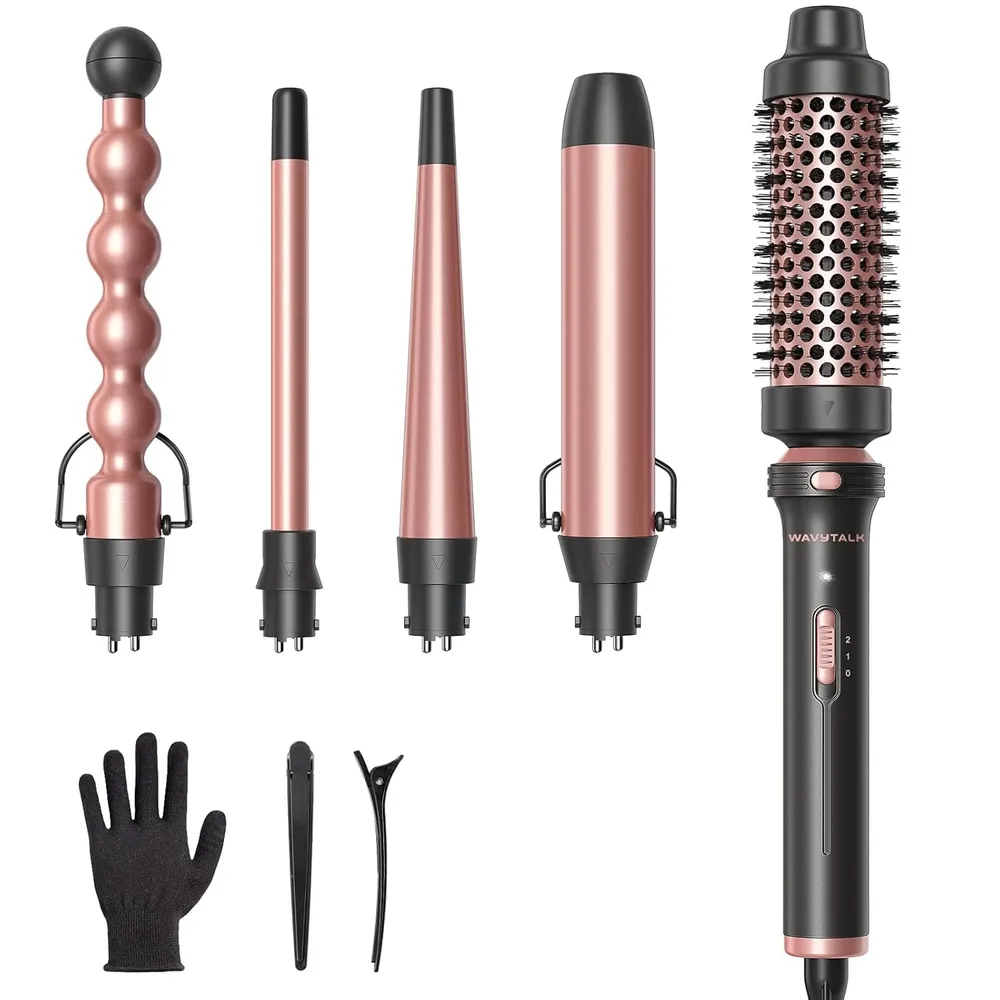 WAVYTALK | RIZADOR 5 EN 1 ROSE GOLD SET CON CEPILLO TÉRMICO Y 4 BARRILES DE CERÁMICA INTERCAMBIABLES