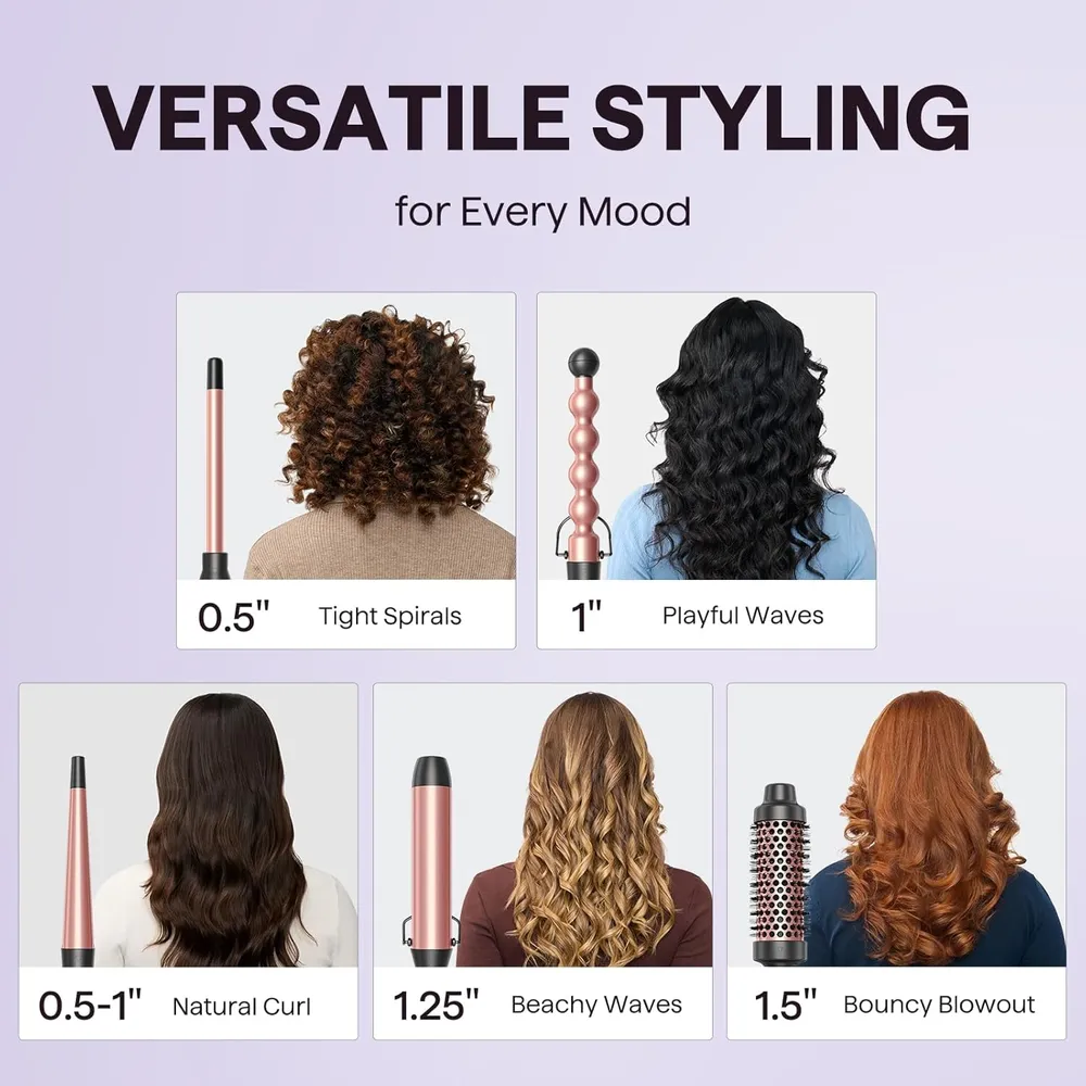 WAVYTALK | RIZADOR 5 EN 1 ROSE GOLD SET CON CEPILLO TÉRMICO Y 4 BARRILES DE CERÁMICA INTERCAMBIABLES