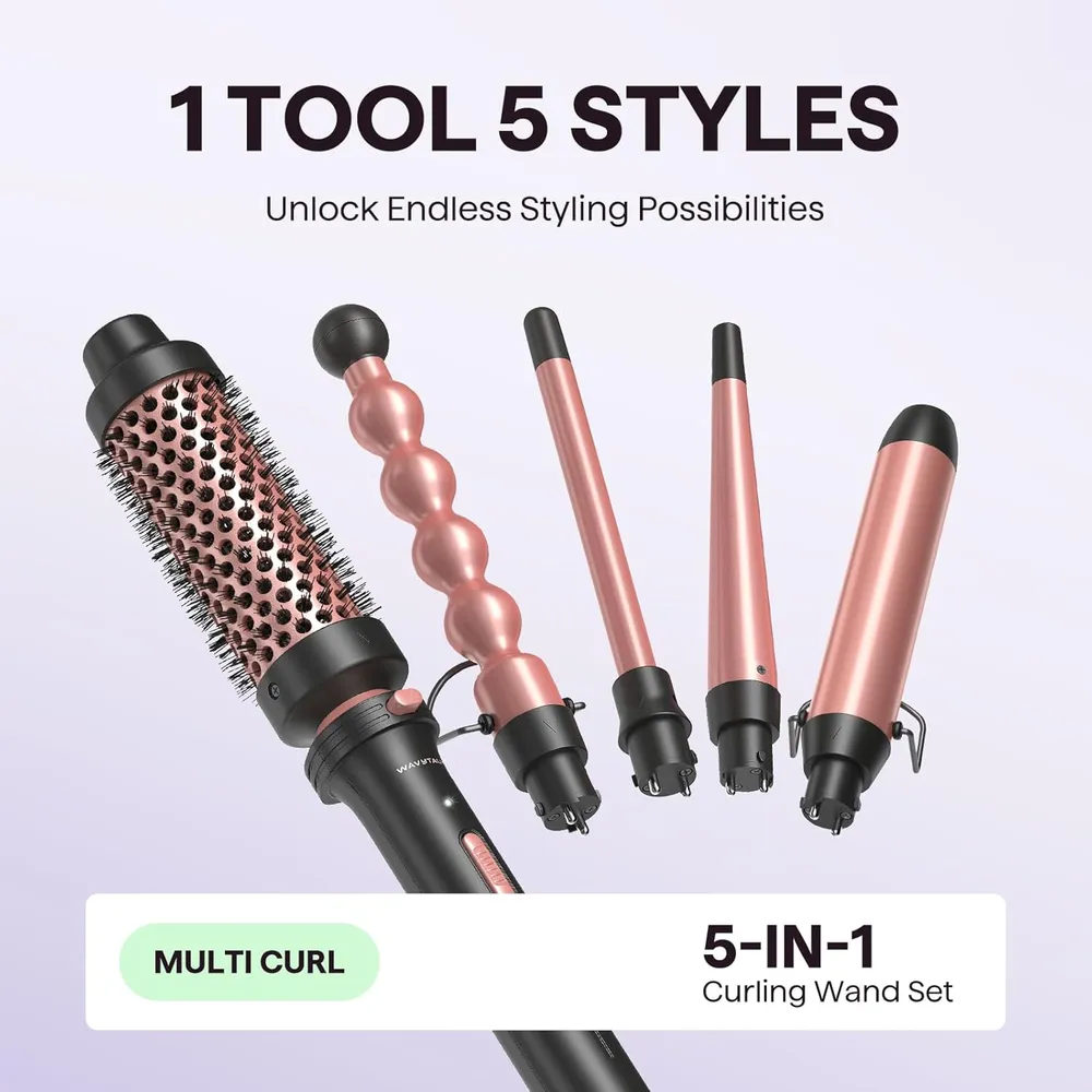 WAVYTALK | RIZADOR 5 EN 1 ROSE GOLD SET CON CEPILLO TÉRMICO Y 4 BARRILES DE CERÁMICA INTERCAMBIABLES