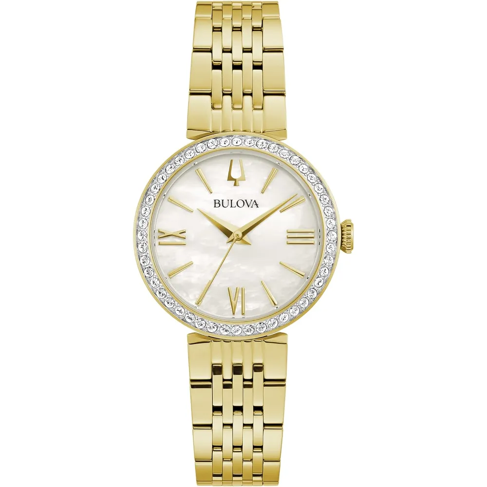 Bulova reloj clásico mujer cuarzo 3 agujas acero cristales nácar | Negro