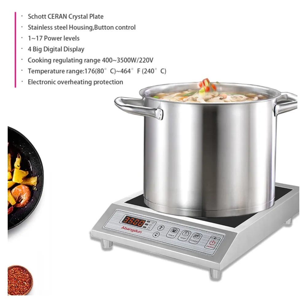 COCINA DE INDUCCIÓN COMERCIAL 3500W/220V, CALEFACCIÓN UNIFORME Y BAJA POTENCIA