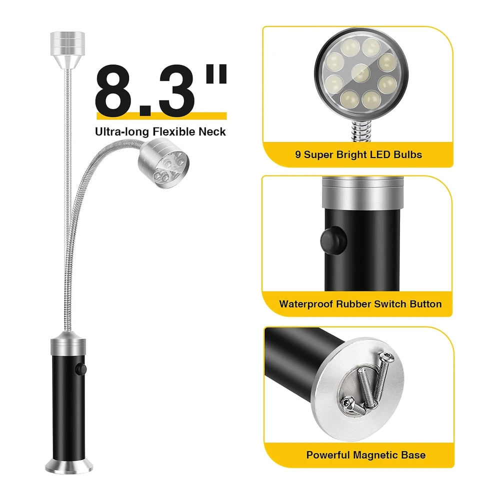 Luz para Parrilla de Barbacoa - Accesorios para Parrilla de Barbacoa para Exteriores con Base Magnética - Rellenos de Calcetines - Regalos para Hombres - Cuello Flexible de 360 Grados - Resistente Al Agua y Al Calor - Baterías Incluidas - Paquete de 2