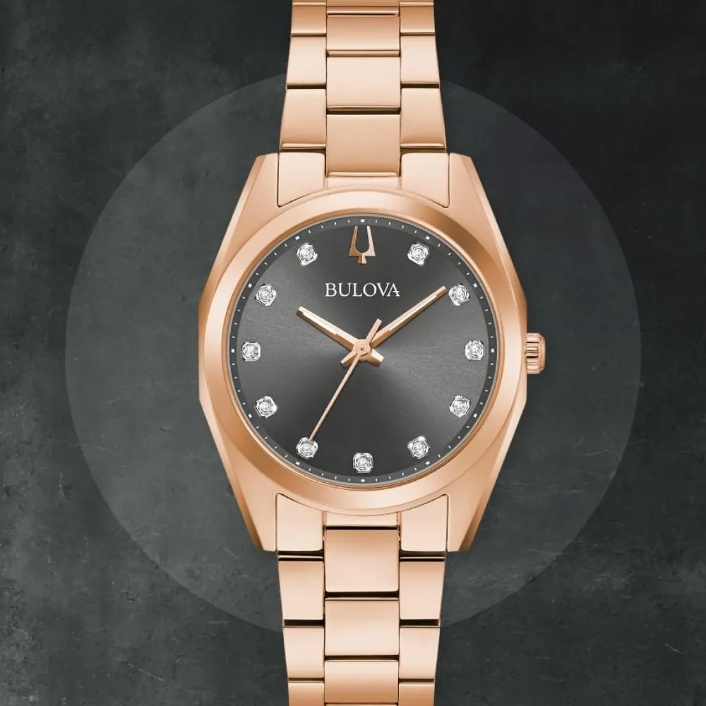 Bulova reloj clásico Surveyor mujer cuarzo 3 agujas diamantes acero oro rosa | Oro Rosa