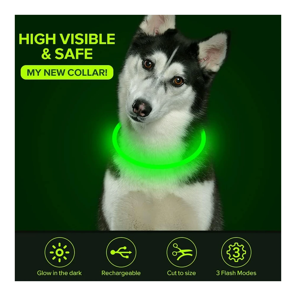 Colaseeme Collar de Perro con Luz Led - 1 Unidad - Recargable Por USB - Tpu Brillante - Collares Básicos de Seguridad para Perros Grandes - Medianos y Pequeños (Verde)