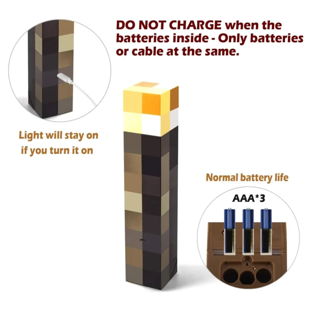 MINECRAFT LINTERNA DE PARED CON BATERÍA Y LUZ NOCTURNA USB,MANO O PARED