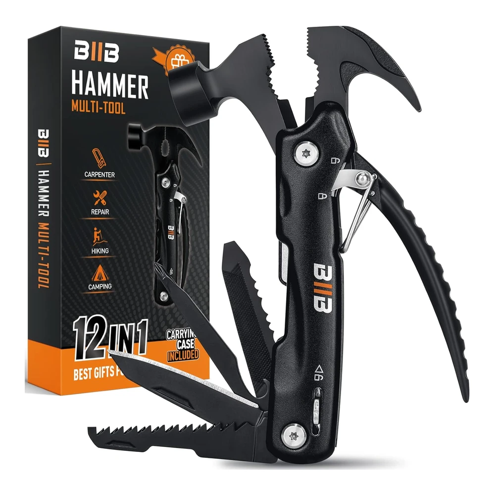 Biib Regalos Navideños para Hombres - Martillo 12 En 1 - Multiherramienta Esencial de Campamento - Regalos para Hombres para Navidad - Regalos para Papá para Él - Marido - Abuelo - Equipo de Campamento - Regalos Únicos para Papá que No Quiere Nada