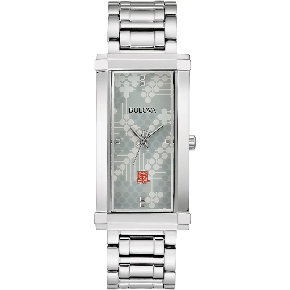 Bulova reloj Frank Lloyd Wright mujer cuarzo 3 agujas esfera rectangular | Plata
