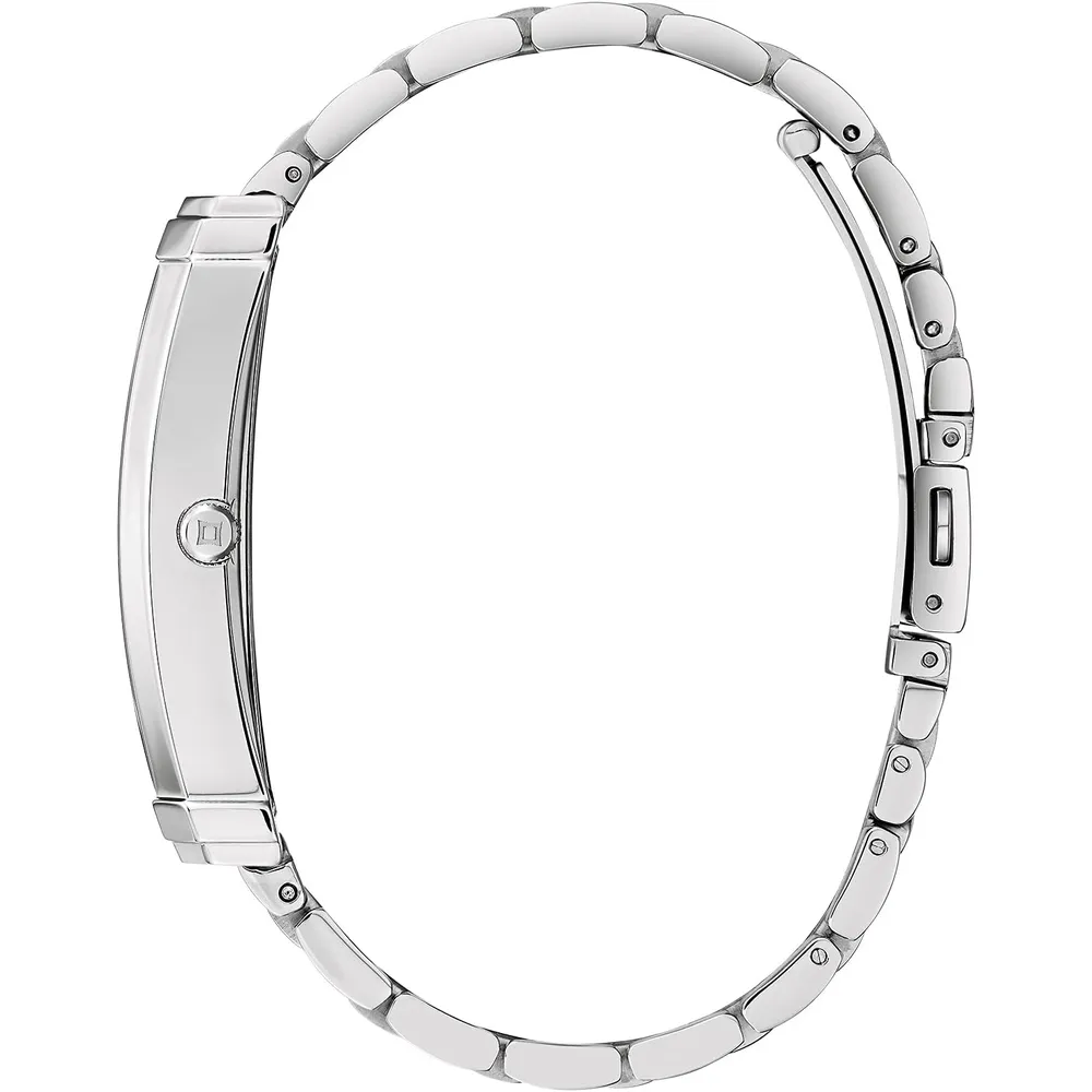 Bulova reloj Frank Lloyd Wright mujer cuarzo 3 agujas esfera rectangular | Plata
