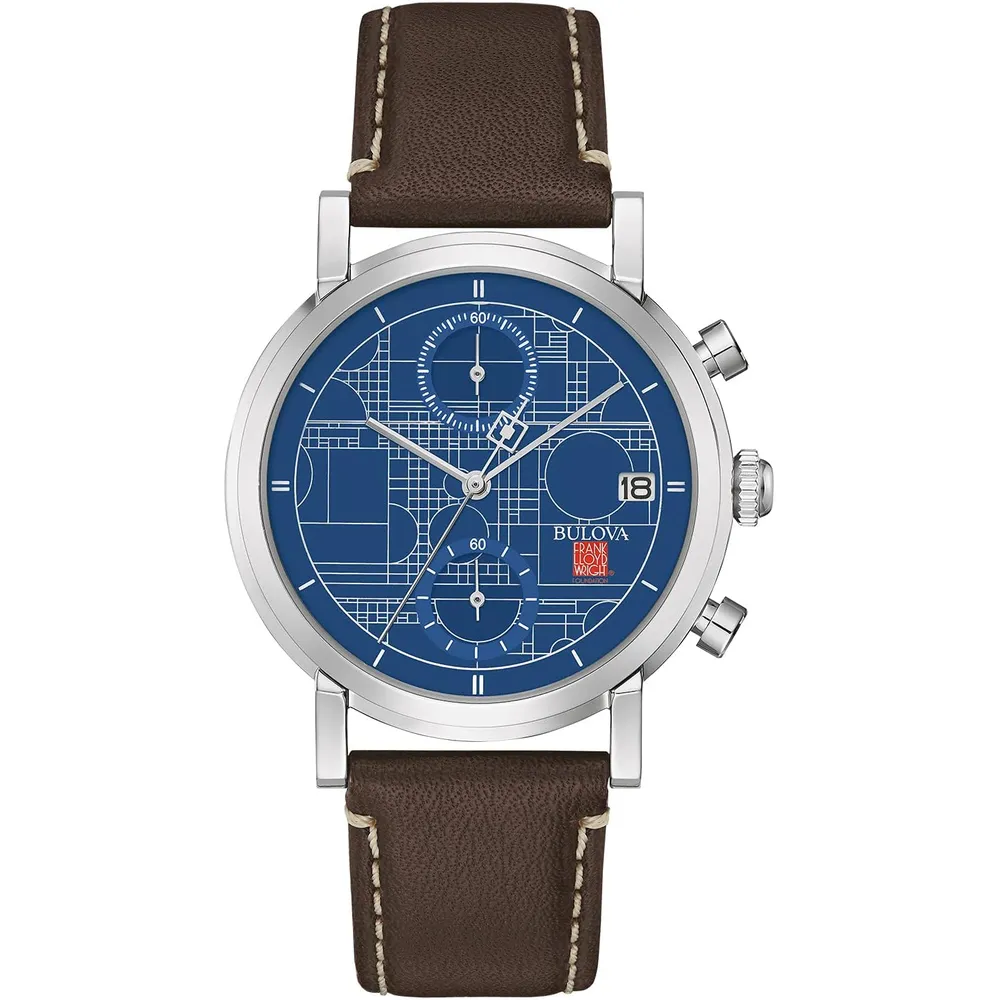 Bulova reloj Frank Lloyd Wright Coonley House hombre cronógrafo 6 agujas | Marrón