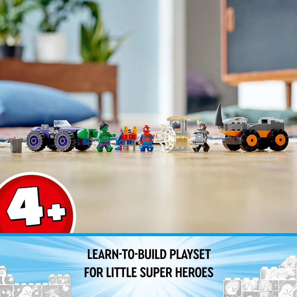 Lego Marvel Hulk vs Rhino Monster Truck duelo de camiones monstruo con Spider-Man