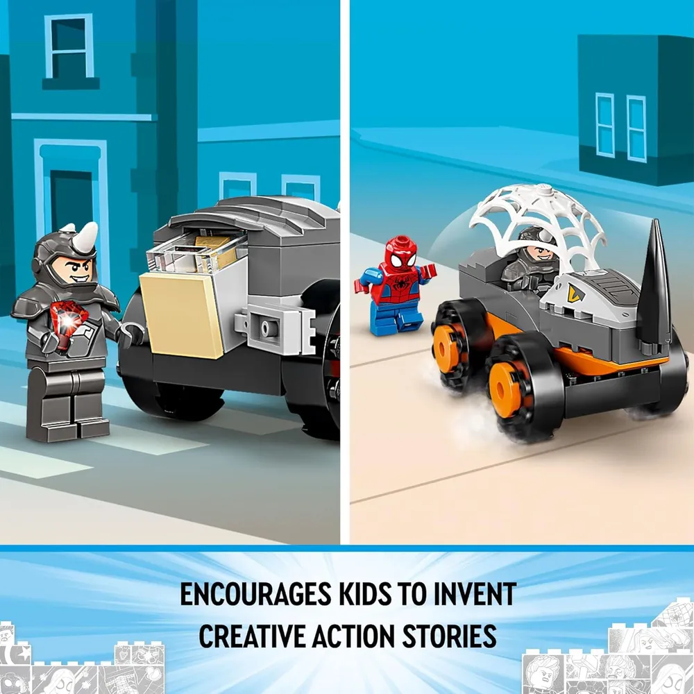 Lego Marvel Hulk vs Rhino Monster Truck duelo de camiones monstruo con Spider-Man