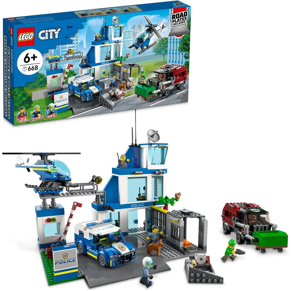 Lego City comisaría de policía con furgoneta camión helicóptero y minifiguras