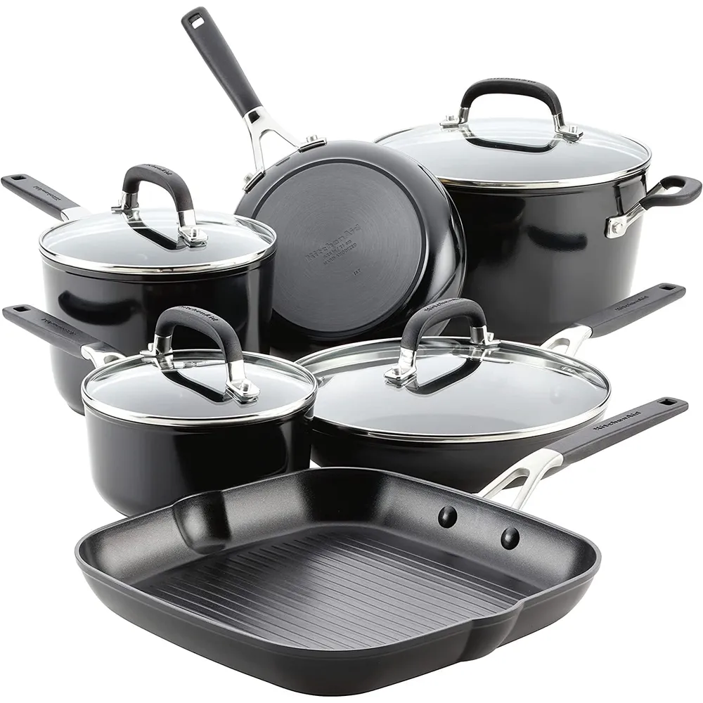 KitchenAid juego de ollas 10 pzas, anodizadas duras antiadherentes | Negro ónix