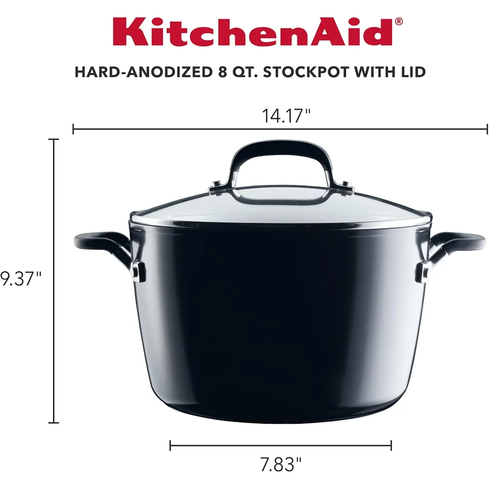 KitchenAid olla 7.6 l con tapa, anodizada dura antiadherente | Negro ónix