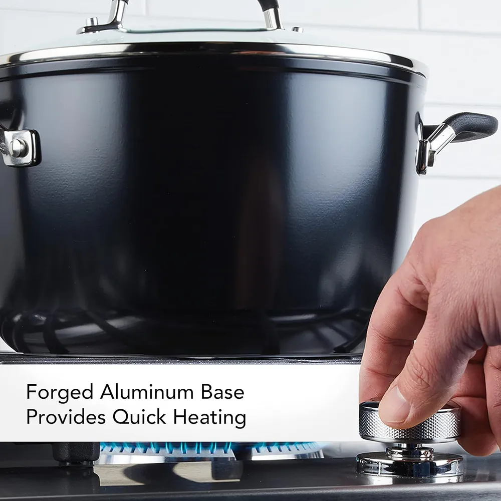 KitchenAid olla 7.6 l con tapa, anodizada dura antiadherente | Negro ónix