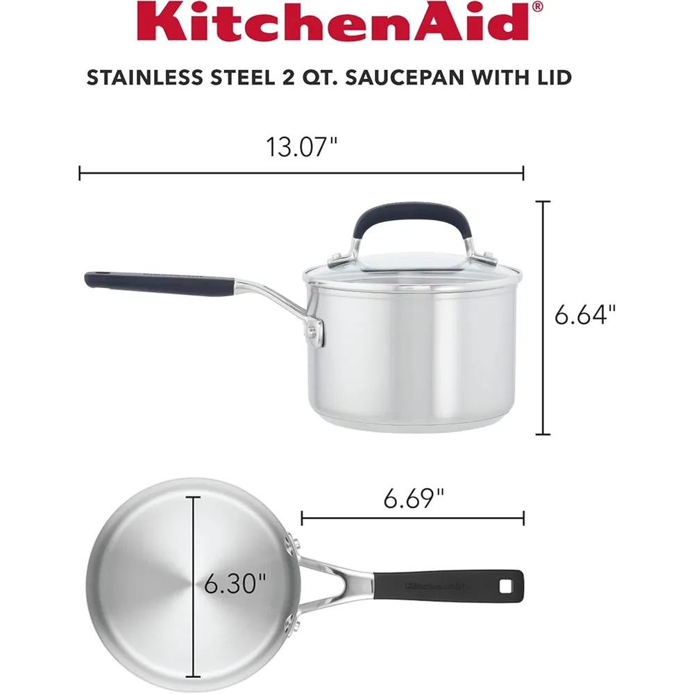 KitchenAid cacerola 1.9 l con tapa y marcas de medición | Acero cepillado