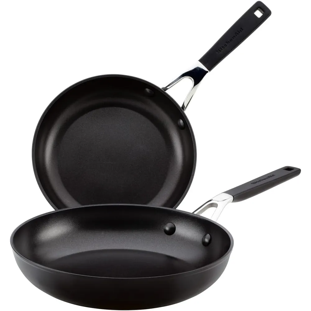KitchenAid juego de sartenes 21 y 25 cm, anodizadas duras | Negro