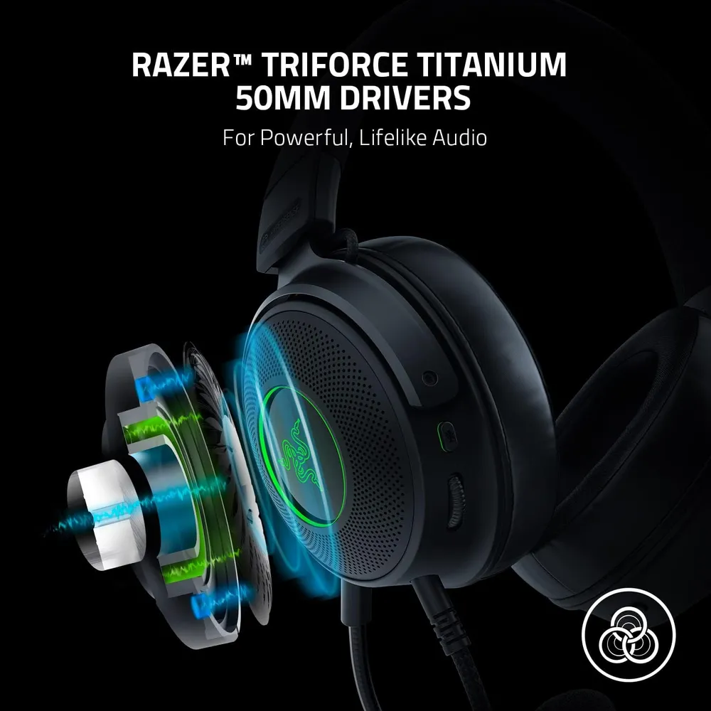 AUDÍFONOS ALÁMBRICOS KRAKEN V3 HYPERSENSE RAZER | NEGRO