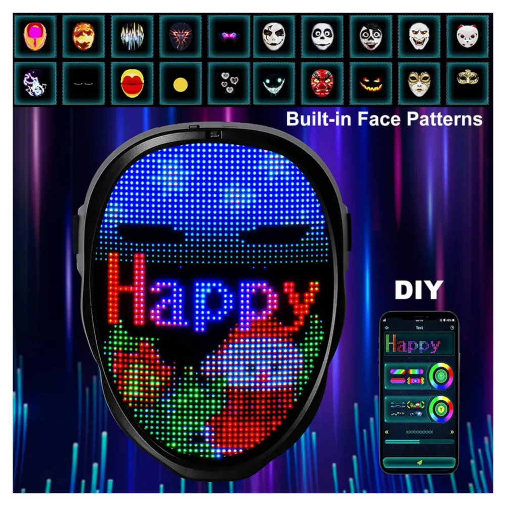 Máscara led digital programable con bluetooth para fiestas
