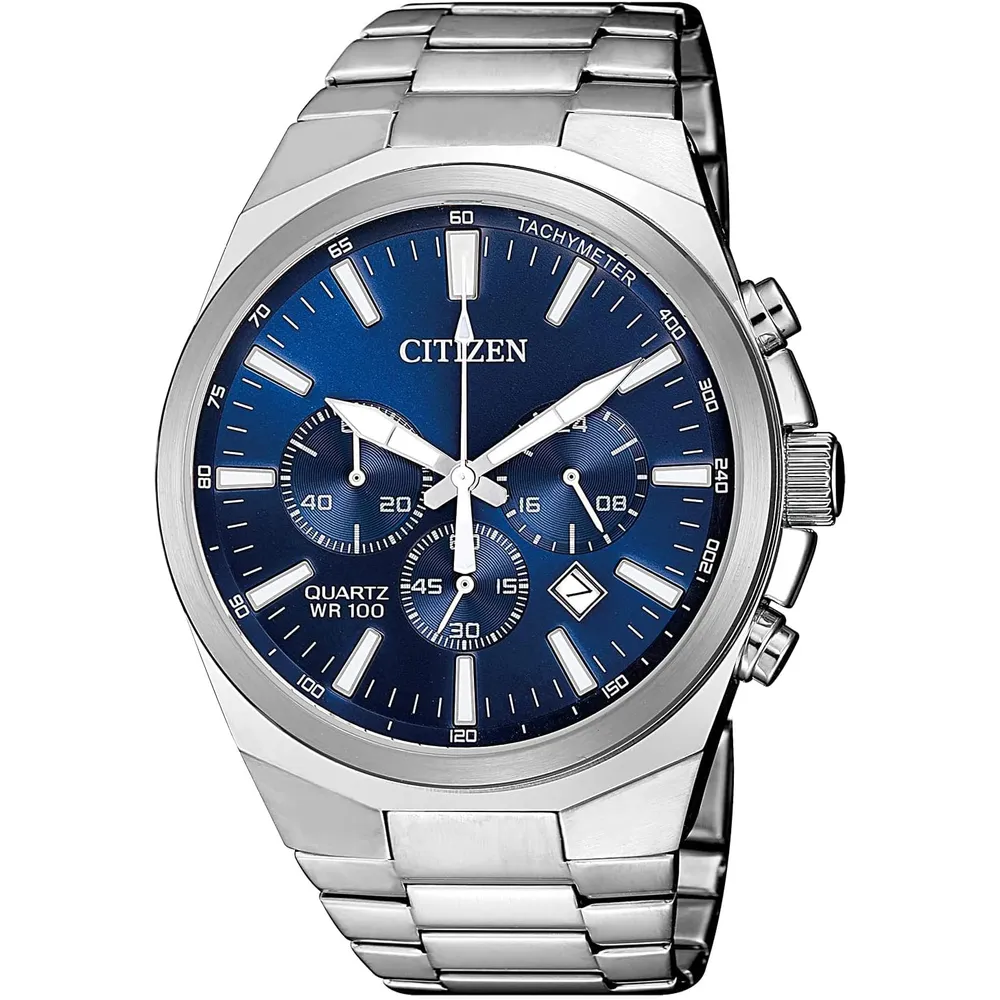 Citizen AN8175-55E reloj de cuarzo clásico para hombre en acero inoxidable | 42 mm - Plateado/Azul