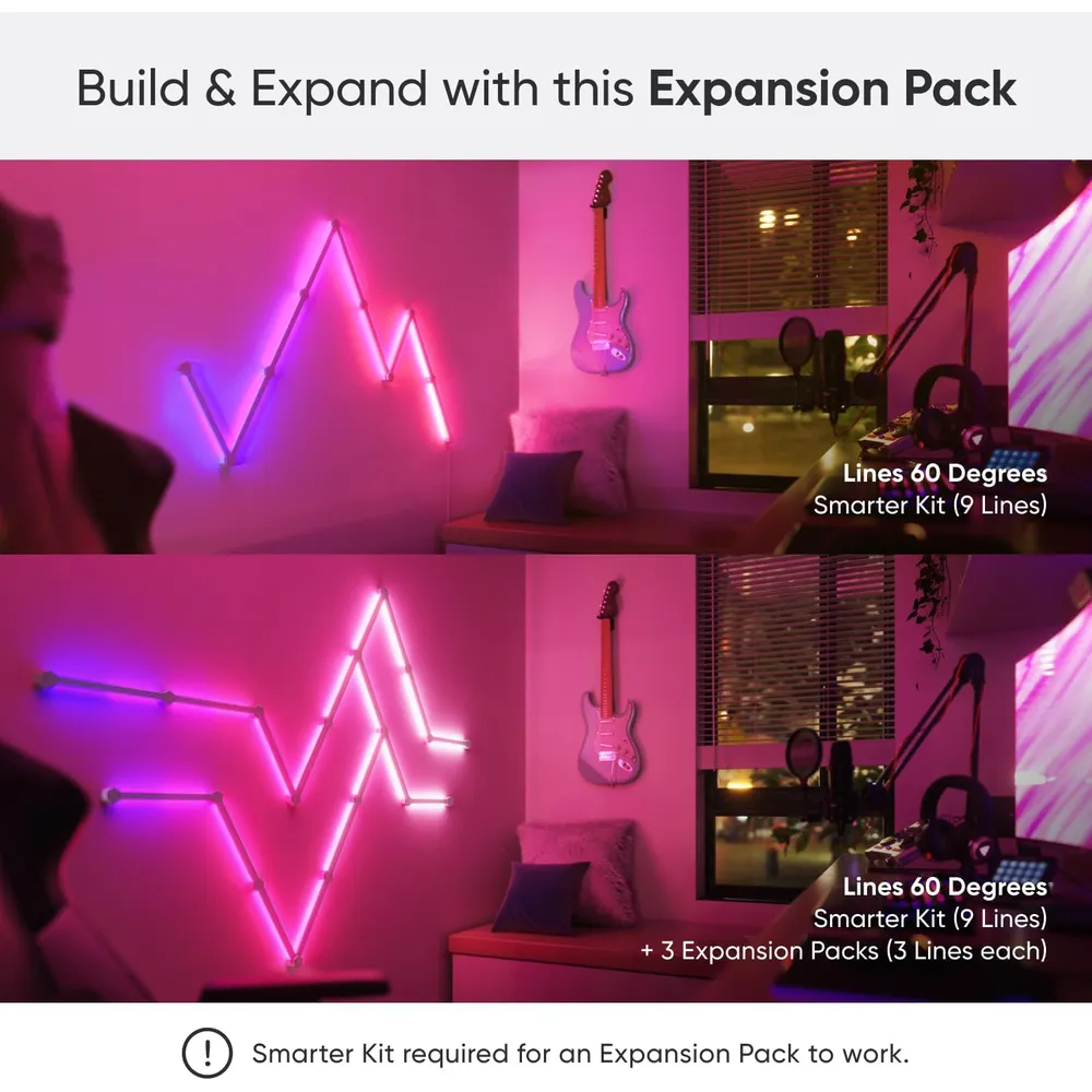 Nanoleaf Lines Luces LED de Pared Inteligentes RGBW WiFi Pack Expansión 3Barras