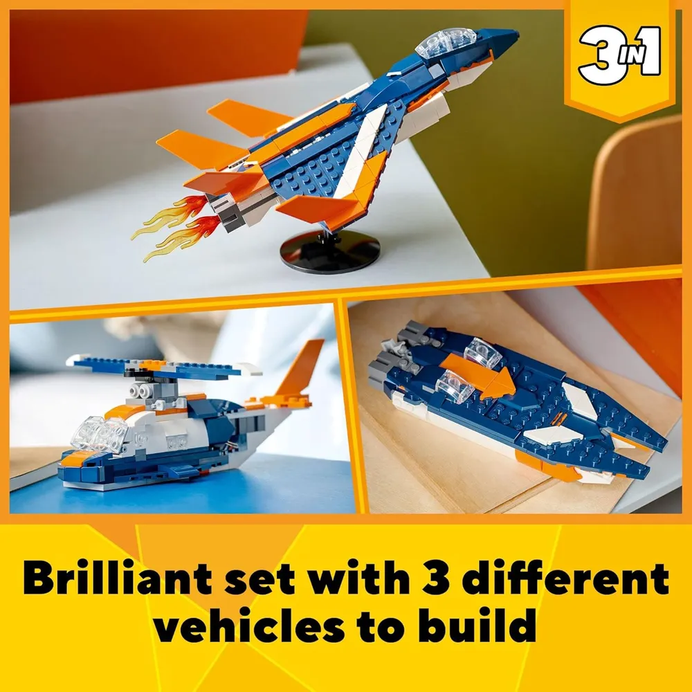 Lego Creator 3 en 1 avión supersónico transformable en helicóptero o lancha