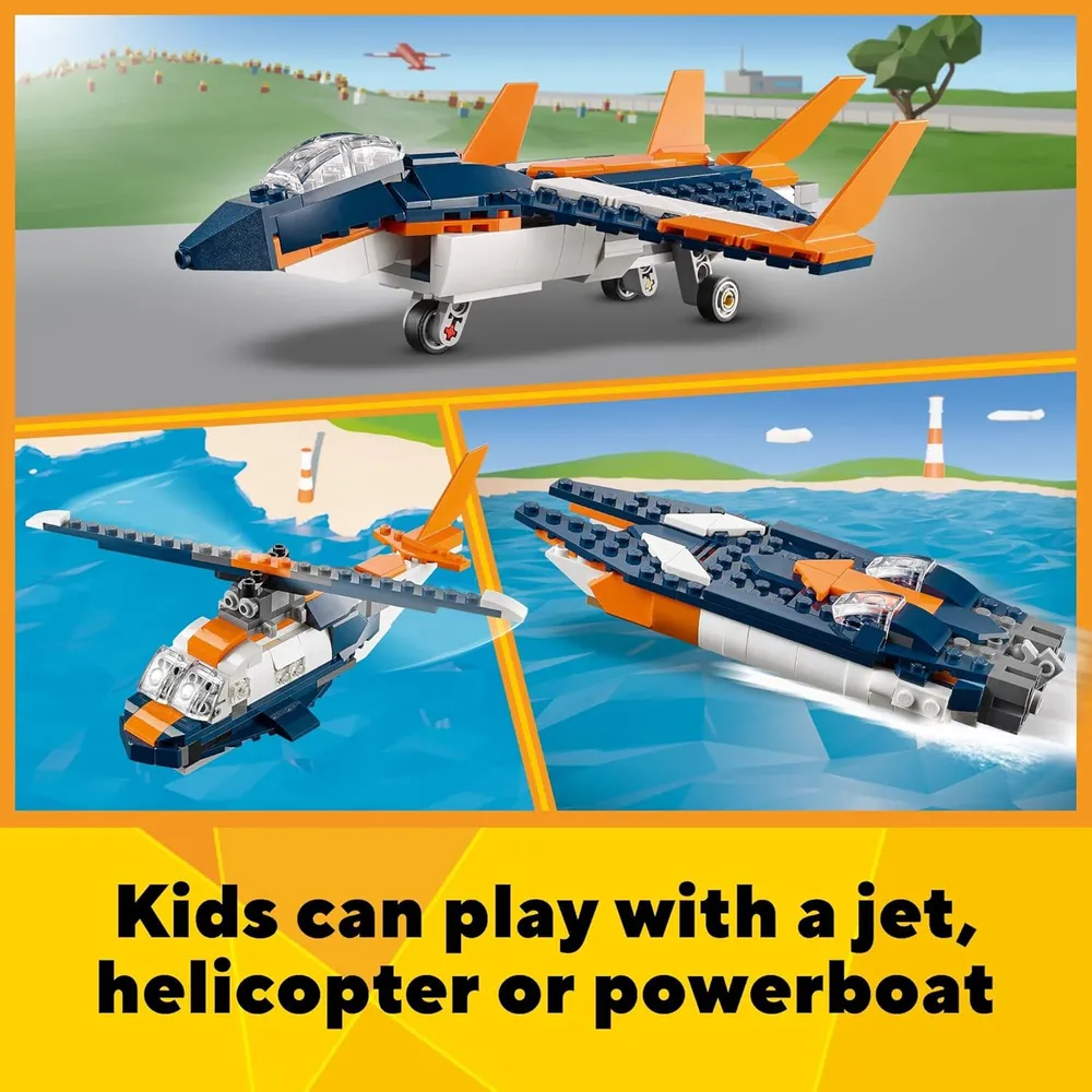 Lego Creator 3 en 1 avión supersónico transformable en helicóptero o lancha