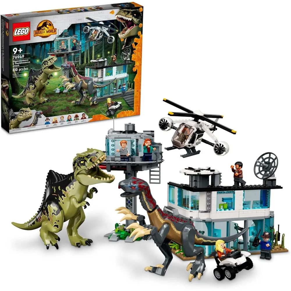 Lego Jurassic World ataque de Giganotosaurus y Therizinosaurus con figuras