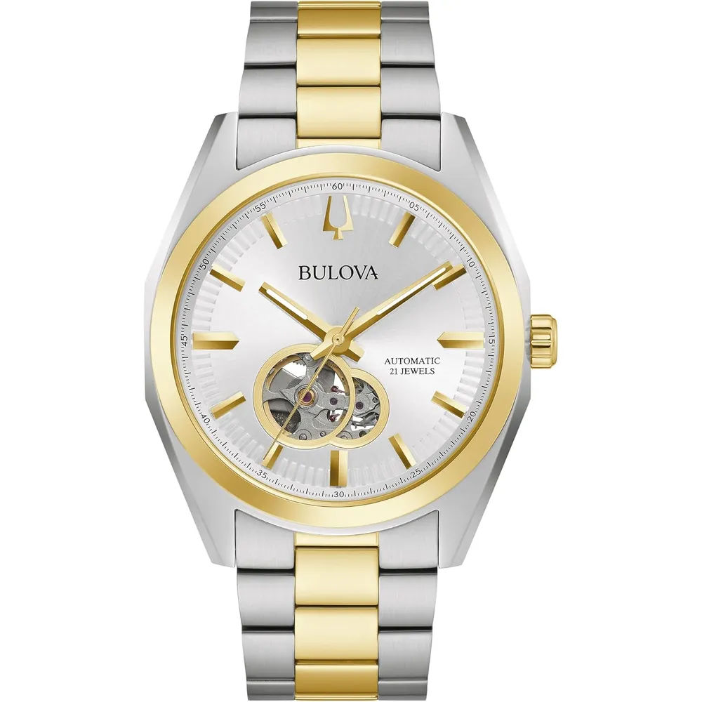 Bulova reloj clásico topógrafo hombre automático 3 agujas segundero apertura | Oro/Plata