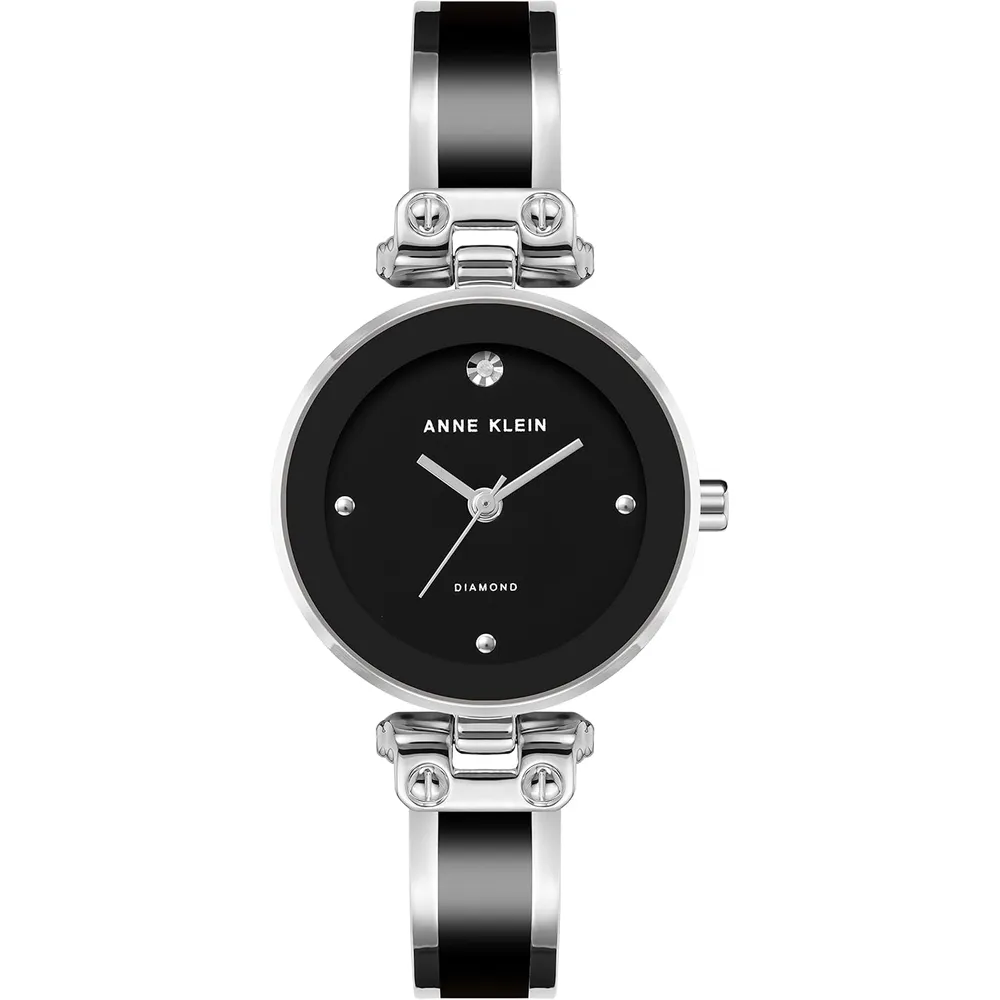 Anne Klein AK/1980BKGB reloj para mujer con diamante y pulsera tipo brazalete | 28 mm - Negro/Plata