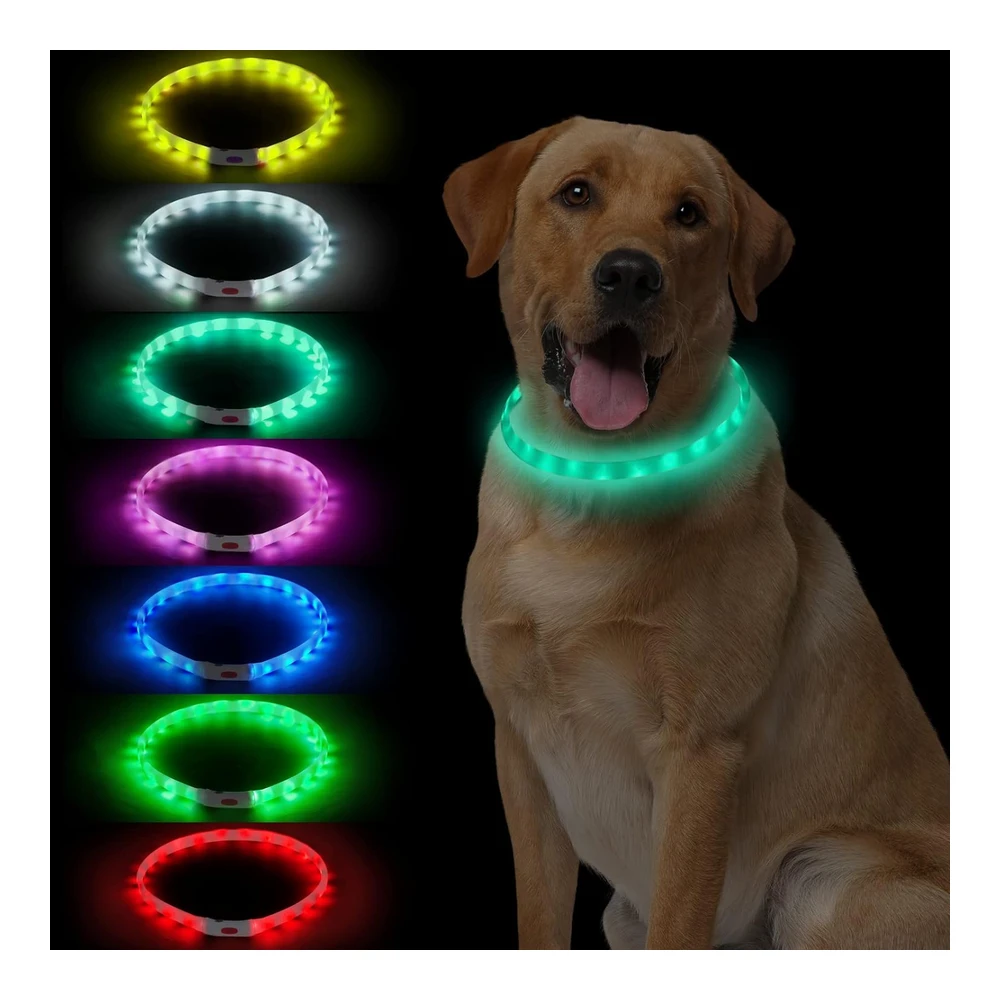 Collar Led Multicolor para Perro - Recargable con 7 Colores Cambiantes - Luces para Perros que Hacen que La Mascota Sea Visible y Segura para Caminar Por La Noche - Al Aire Libre - Campamento - para Perros Pequeños - Medianos y Grandes Novkin