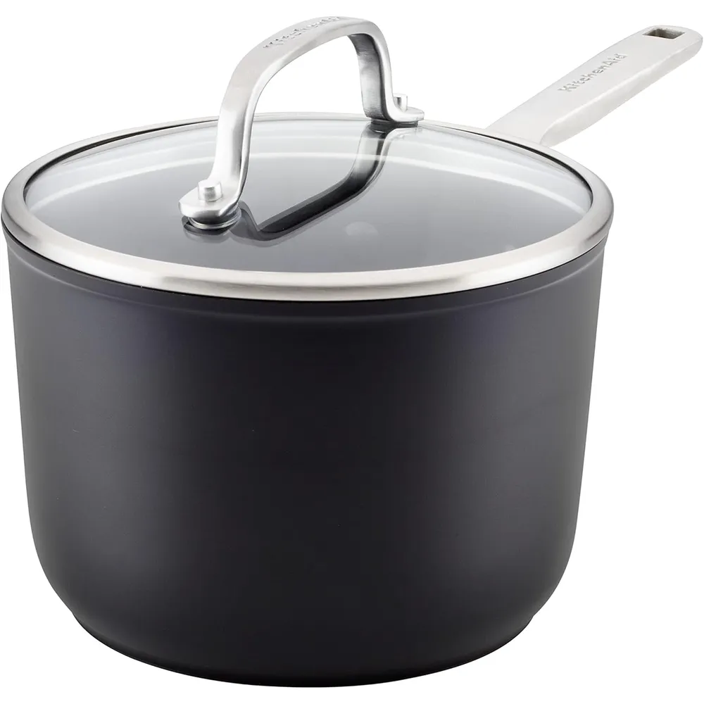 KitchenAid cacerola 1.9 l con tapa, inducción anodizada dura | Negro mate